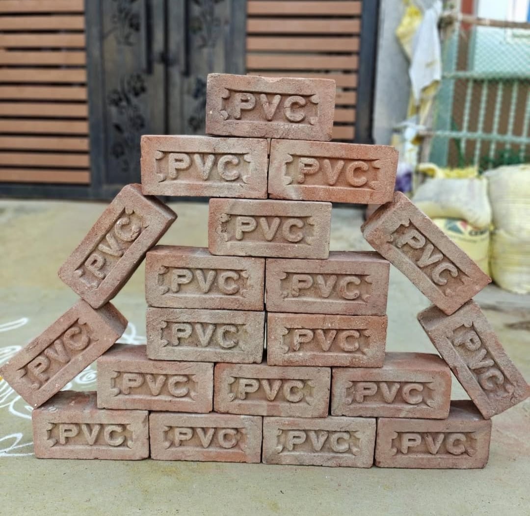 Pyramid stack of PVC red bricks