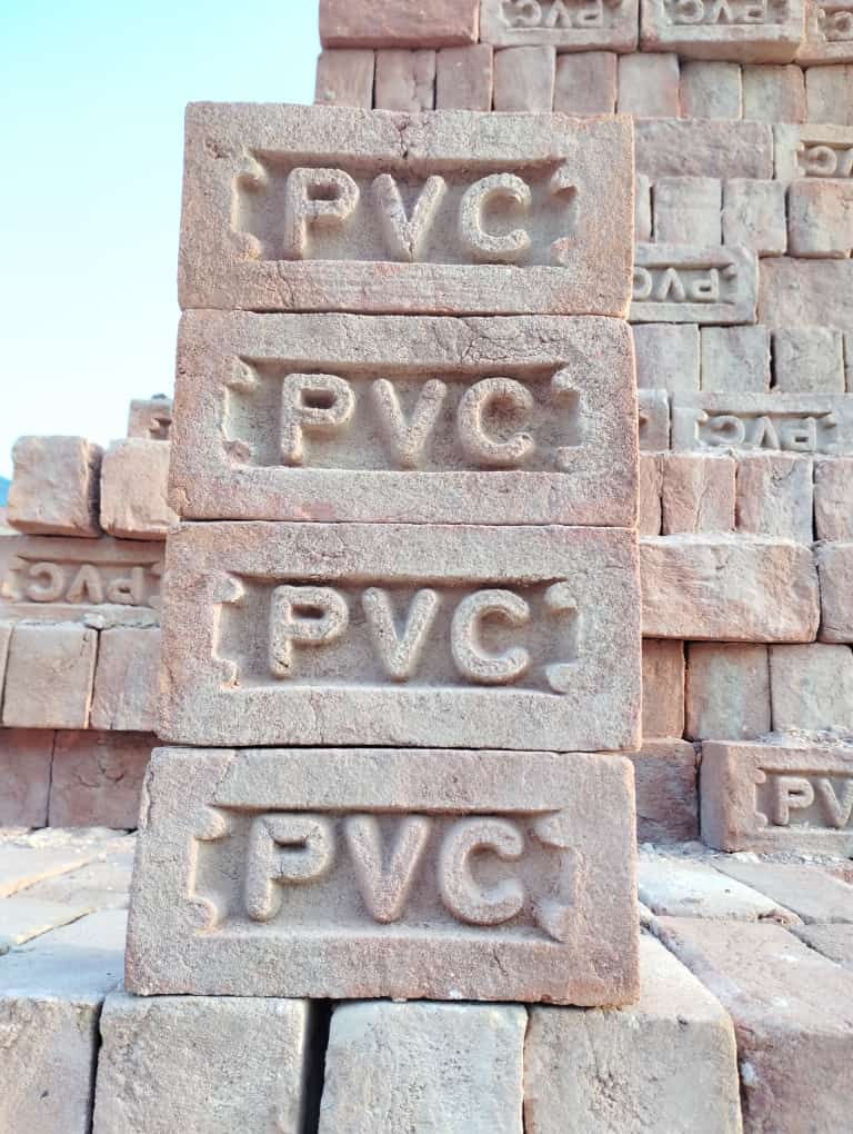 Close-up of embossed PVC red bricks